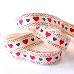 15mm Red and Blue Hearts Cotton Ribbon