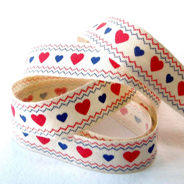 15mm Red and Blue Hearts Cotton Ribbon