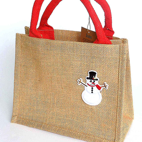 Natural Jute Bag and Christmas Motifs - Red Padded Handles