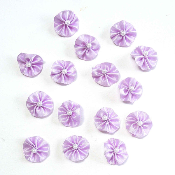 Ribbon Pearl Rosettes - Lilac - Pack of 15