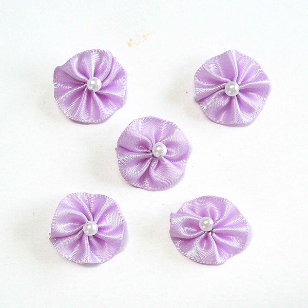 Ribbon Pearl Rosettes - Lilac - Pack of 15