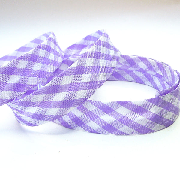 15mm Gingham Bias Binding - Lilac - Single Fold