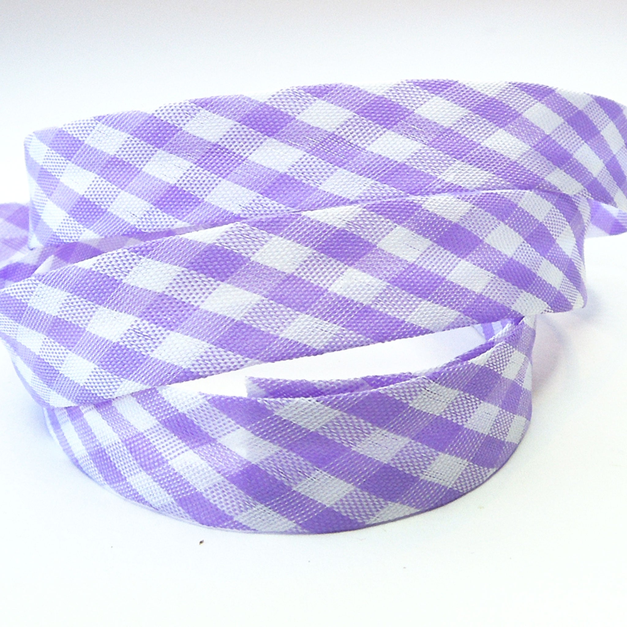 15mm Gingham Bias Binding - Lilac - Single Fold