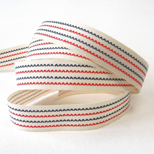 15mm Red and Blue Striped Cotton Ribbon