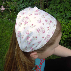 Scrunchie - Hairband - Bandana - Little Roses on White - Organza Gift Bag - Handmade in Pure Cotton