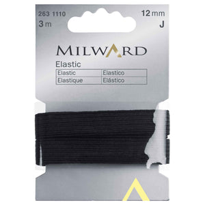 Flat Elastic - 3 metres x 12mm - Black - Milward