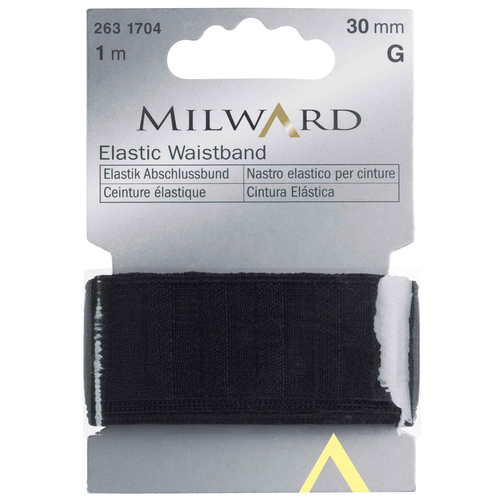 Elastic Waistband - 1 metre x 30mm - Black - Milward