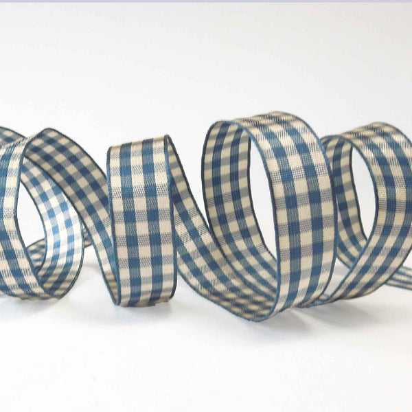 Natural Gingham Ribbon - Blue - Berisfords - 15mm