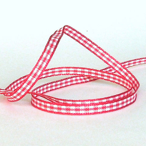 Natural Gingham Ribbon - Red - Berisfords - 10mm