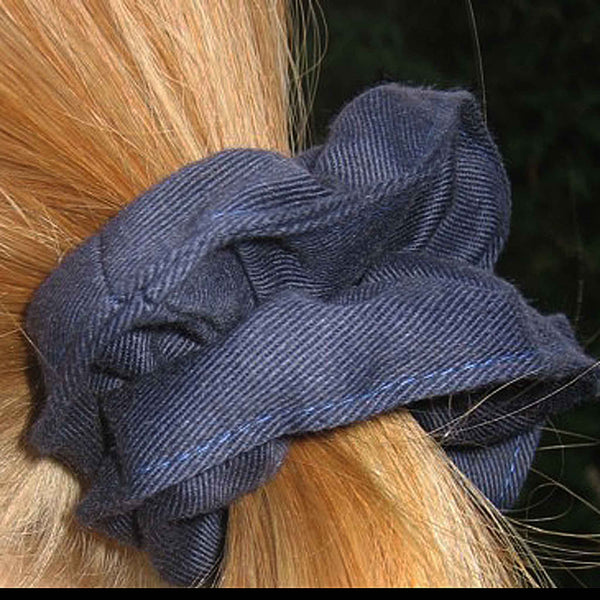 Scrunchie - Hairband - Navy Blue Twill - Organza Gift Bag - Handmade in Pure Cotton