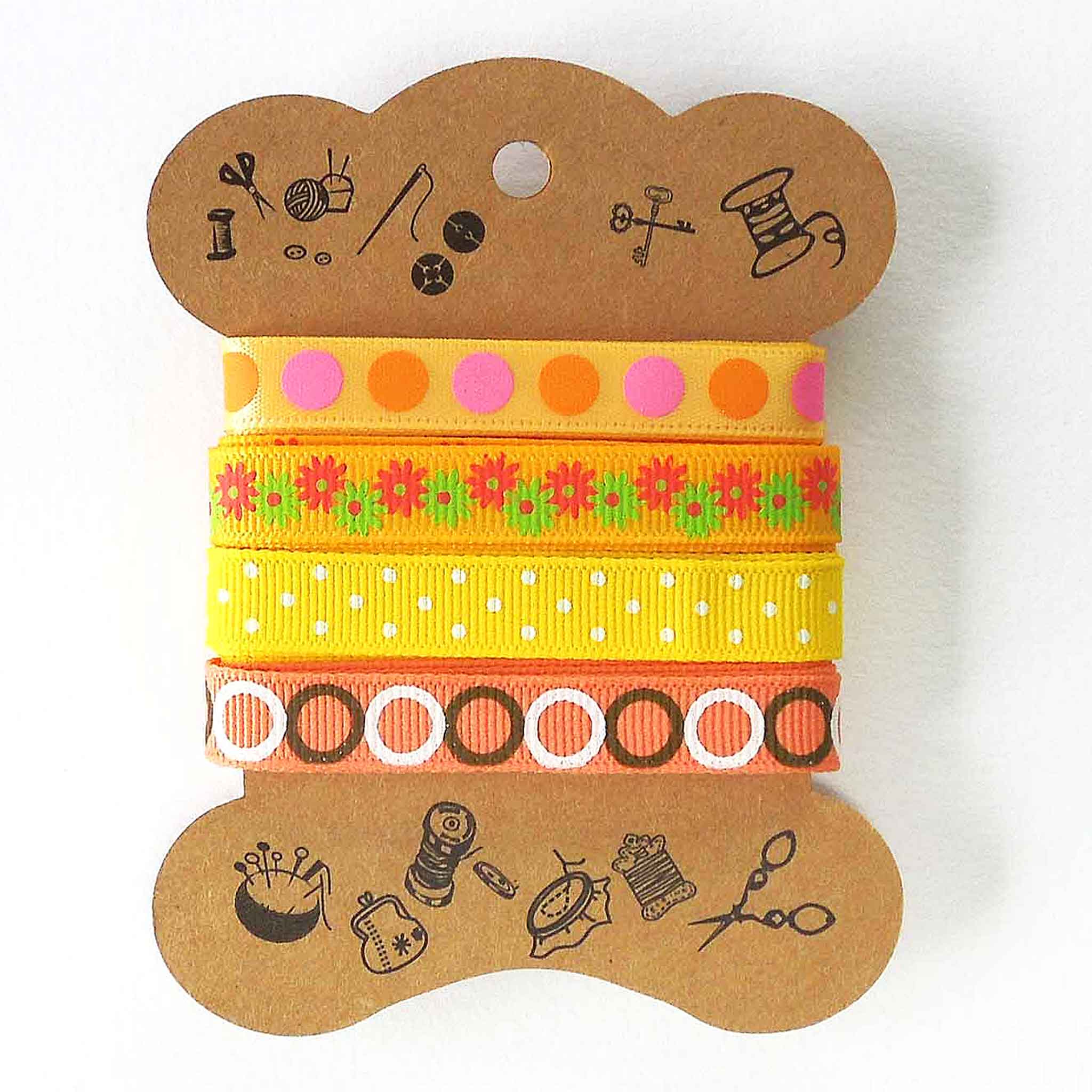 10mm Grosgrain Ribbon Collection - Yellow - Orange - 4 metres