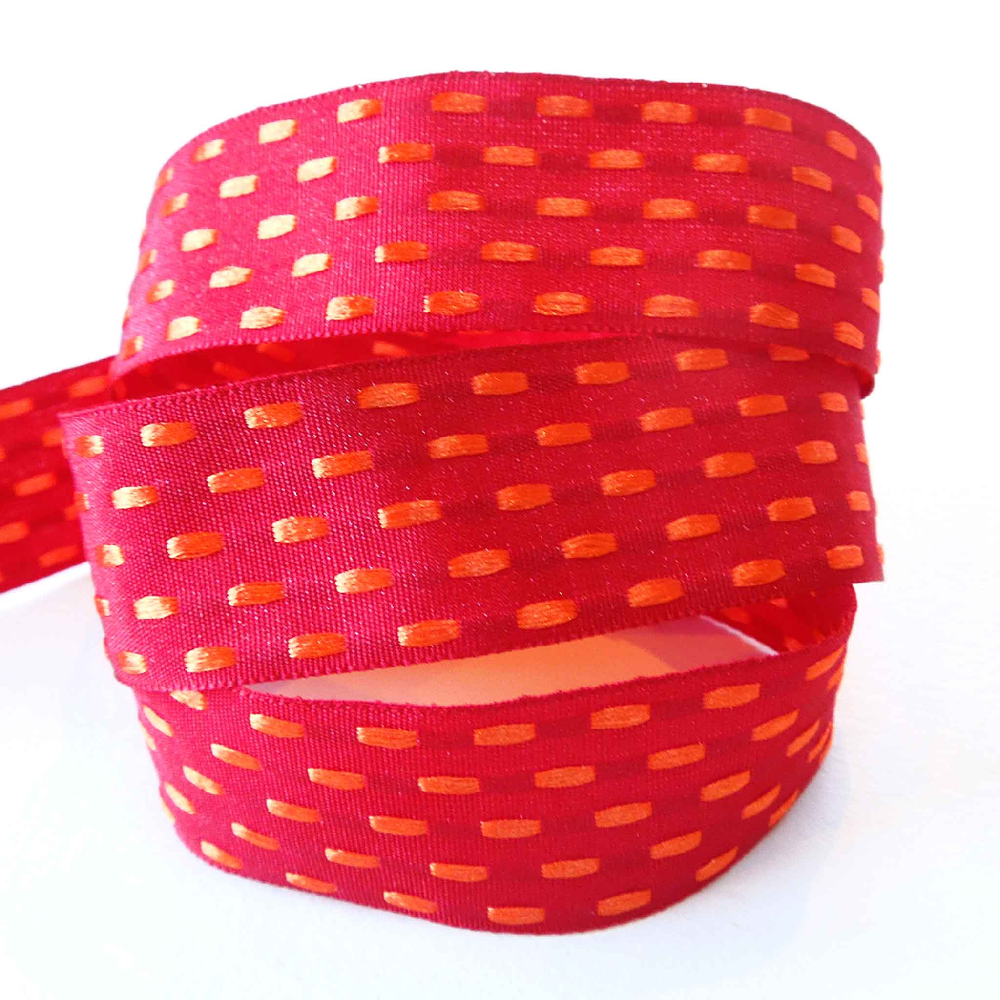 25mm Parallel Stitch Ribbon - Deep Red and Tangerine - Berisfords