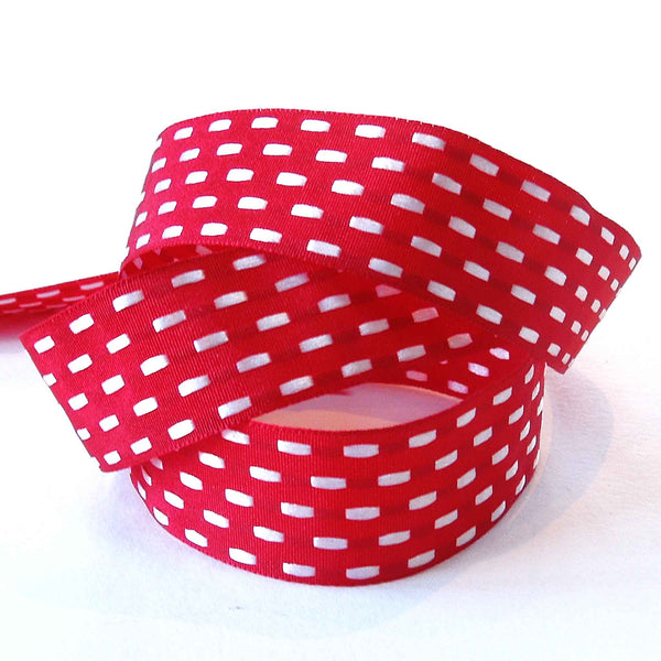 25mm Parallel Stitch Ribbon - Scarlet and Bianco - Berisfords