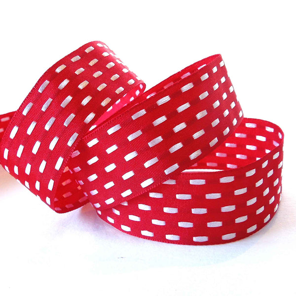 25mm Parallel Stitch Ribbon - Scarlet and Bianco - Berisfords