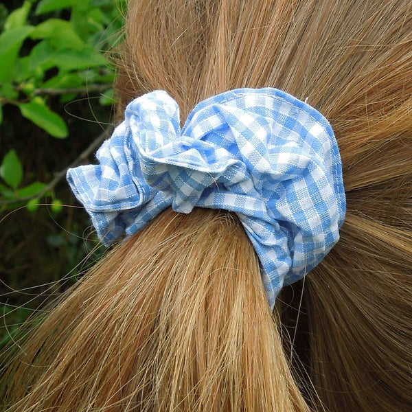 Scrunchie - Hairband - Pale Blue Gingham - Organza Gift Bag - Handmade in Pure Cotton