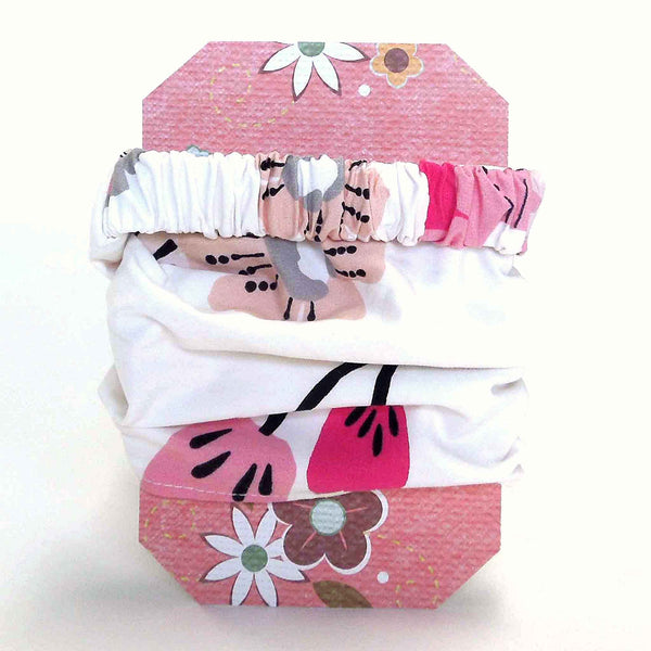 Hairband - Bandana - Pink Flowers on White on Gift Card - Handmade in Pure Cotton