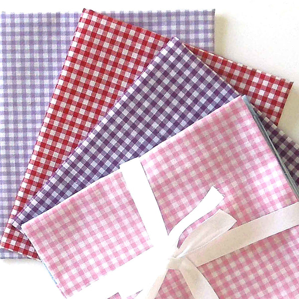 Pink Gingham Fat Quarter Pack - 4 Pieces - Cotton Fabric