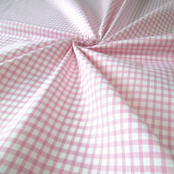 Pink and White Gingham - Poly Cotton Fabric