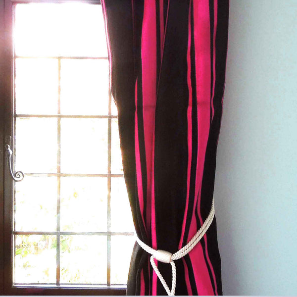 Bright Pink and Black Striped Velvet/Plush Furnishing Fabric .