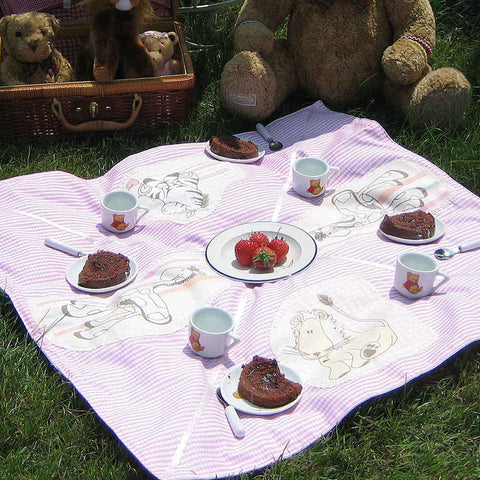 Kid's Jungle Animal Picnic Tablecloth handmade in pink cotton gingham and fully lined