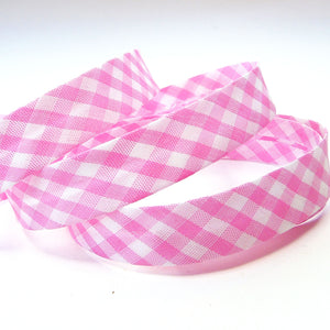 15mm Gingham Bias Binding - Pink - Single Fold