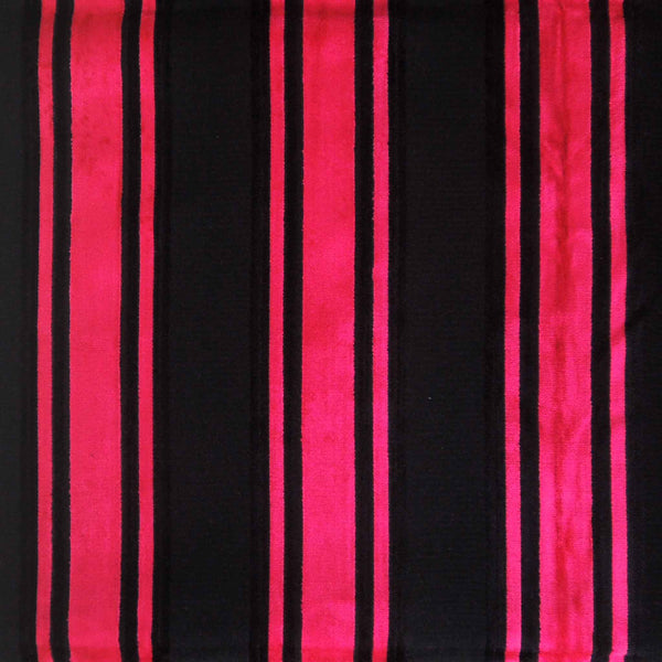 Bright Pink and Black Striped Velvet/Plush Furnishing Fabric .