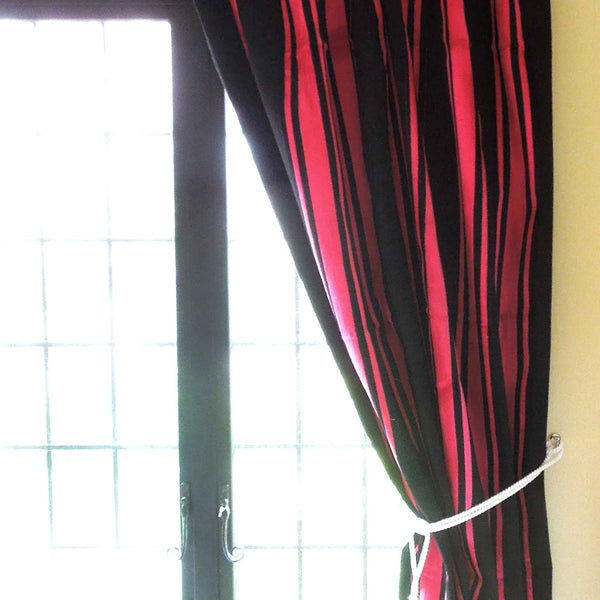 Bright Pink and Black Striped Velvet/Plush Furnishing Fabric .