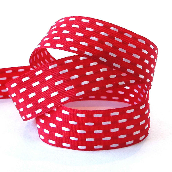 25mm Parallel Stitch Ribbon - Scarlet and Bianco - Berisfords