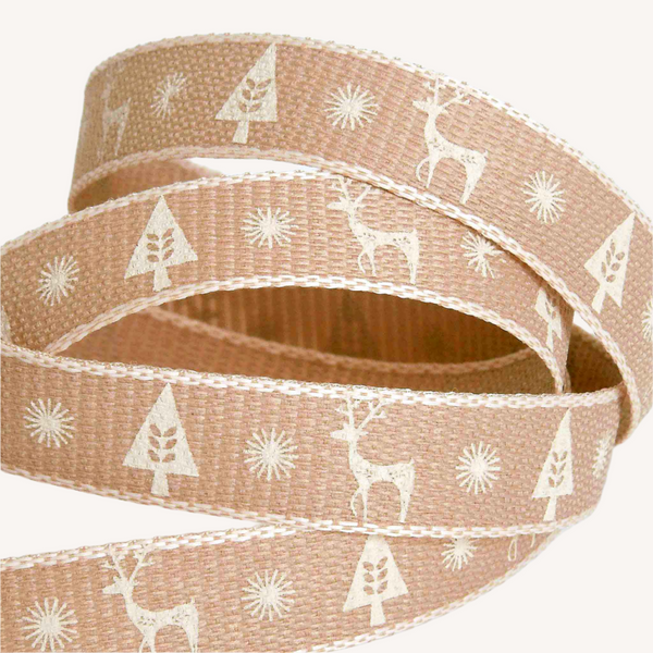 Christmas Scandi Chic Reindeer Ribbon - Cream - Berisfords - 15mm - 25mm