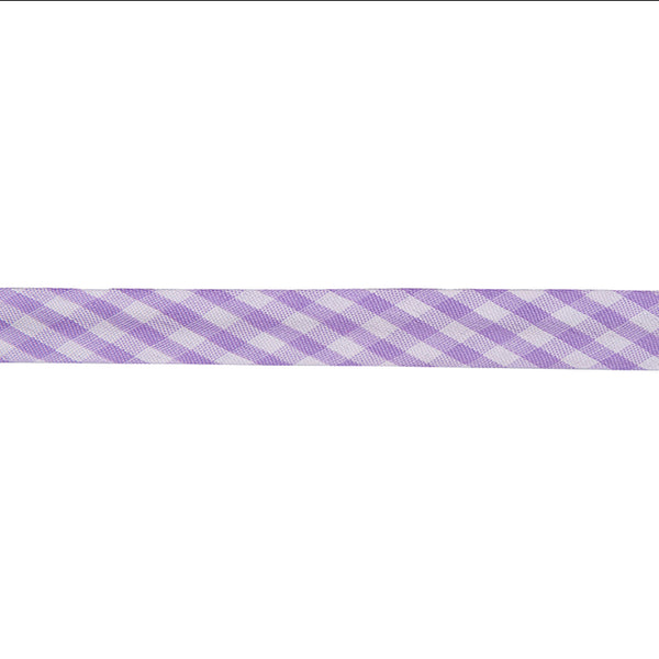 15mm Gingham Bias Binding - Lilac - Single Fold