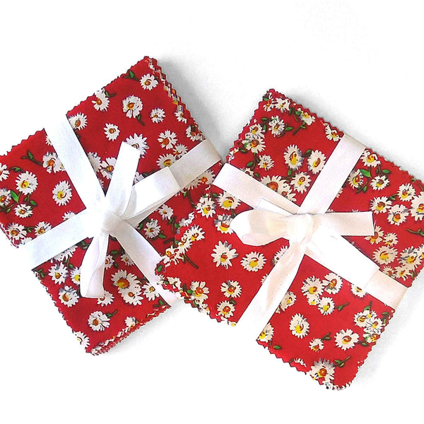 Patchwork Pack - Red Daisies - 5 Inch Squares - 30 Pieces