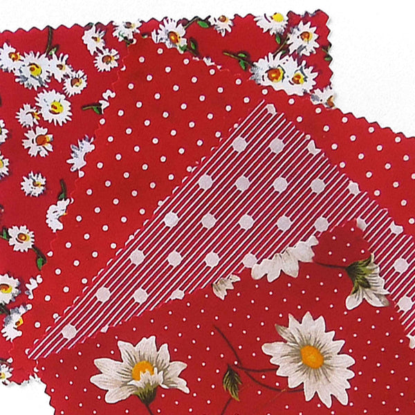 Patchwork Pack - Red Daisies - 5 Inch Squares - 30 Pieces