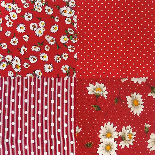 Patchwork Pack - Red Daisies - 5 Inch Squares - 30 Pieces