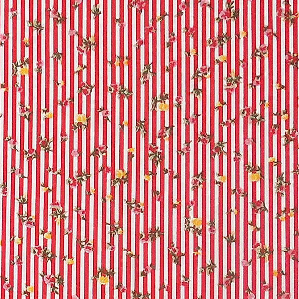 Red and White Floral Stripe - Cotton Fabric