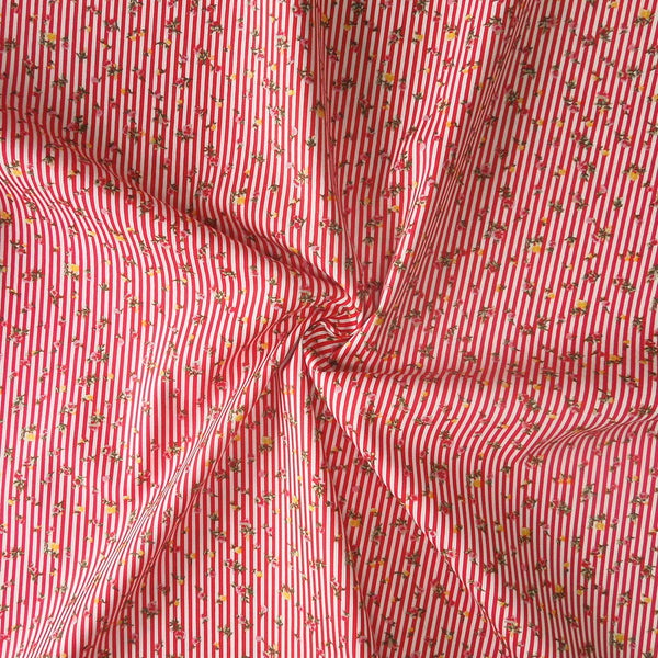 Red and White Floral Stripe - Cotton Fabric