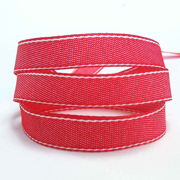 15mm Red and White Stitched Ribbon