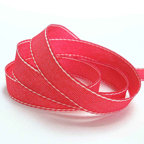 15mm Red and White Stitched Ribbon