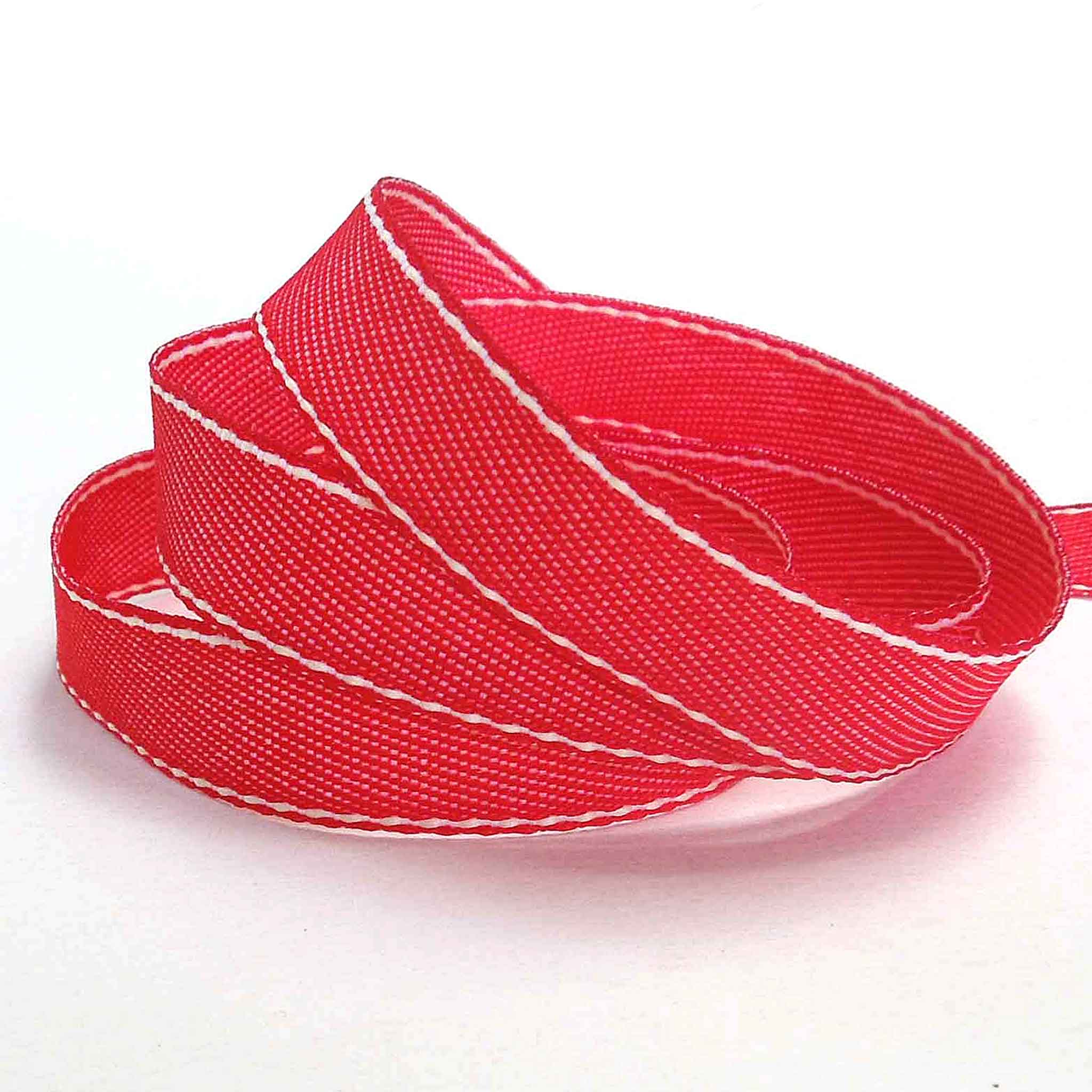 15mm Red and White Stitched Ribbon