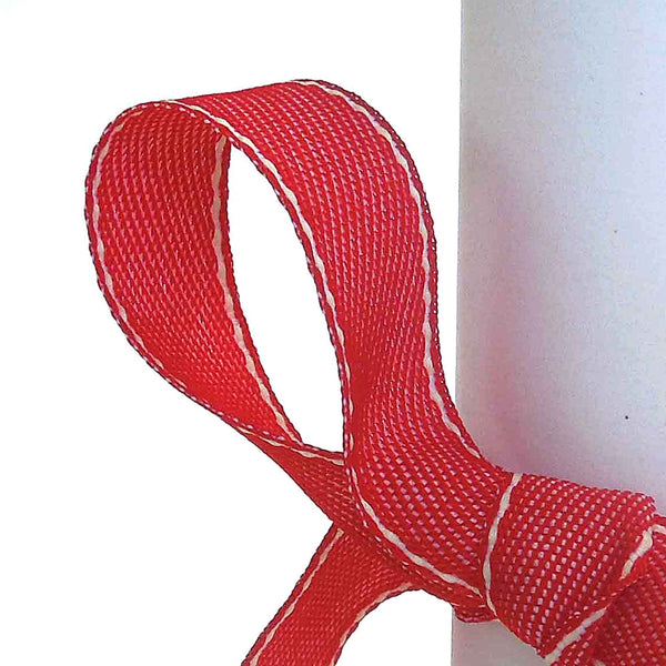 15mm Red and White Stitched Ribbon