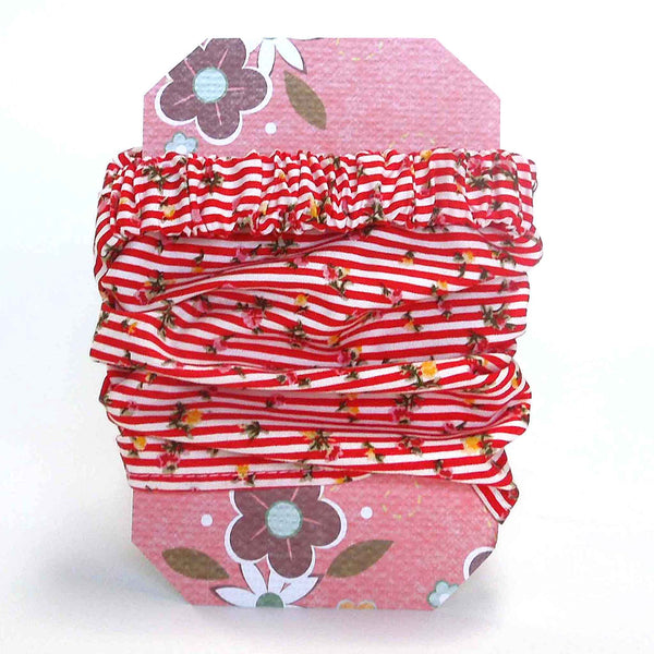 Hairband - Bandana - Red Floral Stripe on Gift Card - Handmade in Pure Cotton