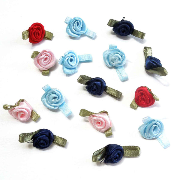 20mm Ribbon Roses - Mixed Colours - Small - Pack of 15