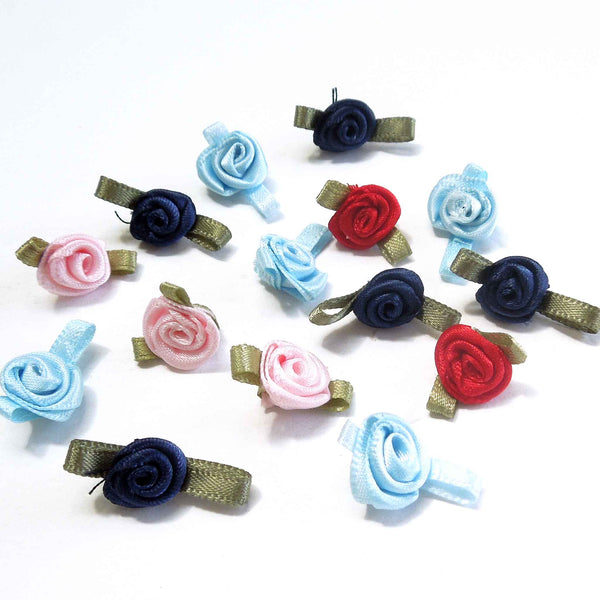 20mm Ribbon Roses - Mixed Colours - Small - Pack of 15