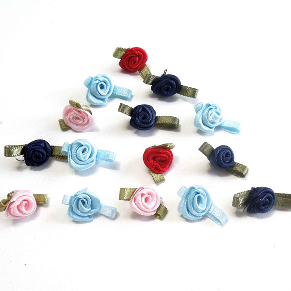 20mm Ribbon Roses - Mixed Colours - Small - Pack of 15