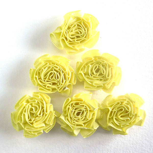 Ruched Ribbon Roses - Yellow - Berisfords - per pack of 6