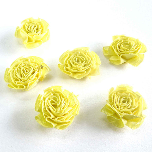 Ruched Ribbon Roses - Yellow - Berisfords - per pack of 6