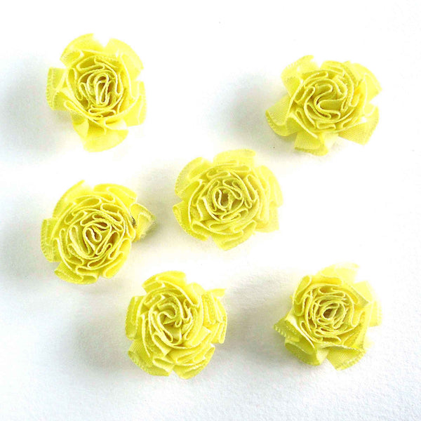 Ruched Ribbon Roses - Yellow - Berisfords - per pack of 6