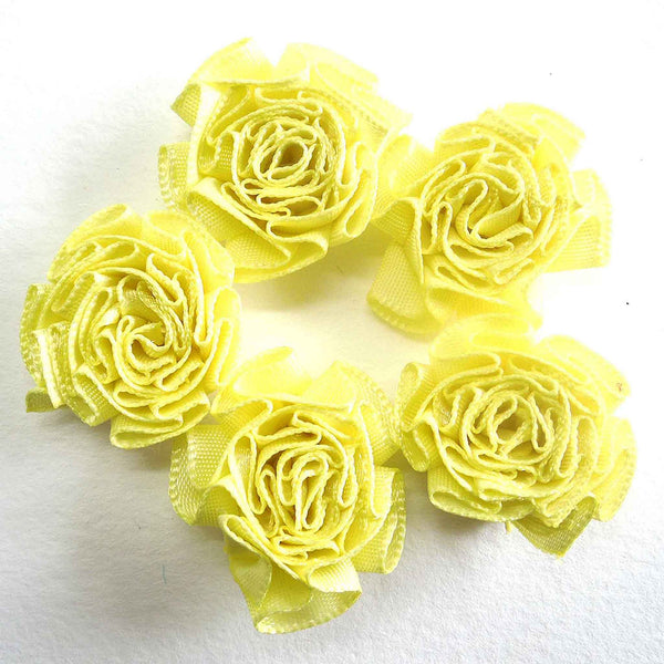 Ruched Ribbon Roses - Yellow - Berisfords - per pack of 6