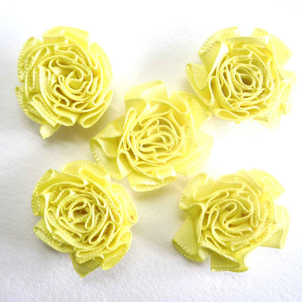 Ruched Ribbon Roses - Yellow - Berisfords - per pack of 6