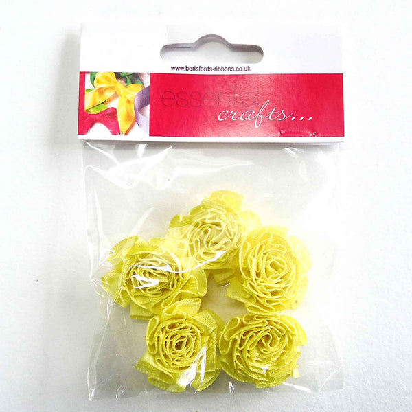 Ruched Ribbon Roses - Yellow - Berisfords - per pack of 6