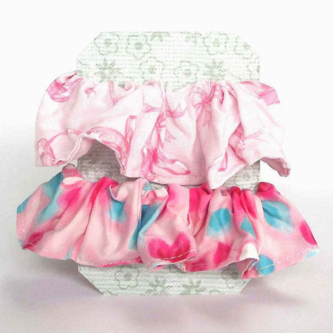 Cotton Scrunchies - Set of 2 on Gift Card - Pink Ballet Shoes - White Daisies on Pink - Handmade in Pure Cotton